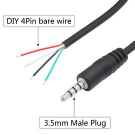 Riertostng 4Pcs 3.5mm Male Jack to Bare Wire Open End Cable 1M/3FT, TRRS 4 Pole 1/8'' 3.5mm Male Plug Stereo Audio Wire Replacement Cable, for 3.5mm Plug Jack Earphone Microphone Audio Cable Repair