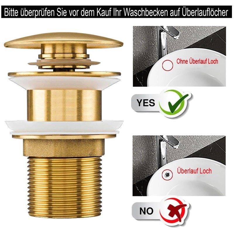 Universal Drain Fitting for Sink and Washbasin, Modern Pop-Up Click
