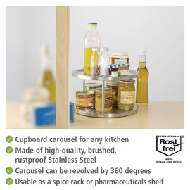 WENKO Duo Rotating Kitchen Shelf with 2 Shelves for Kitchen Cabinet, Spice Rack Made of Stainless Steel, 26.5 x 15.5 cm