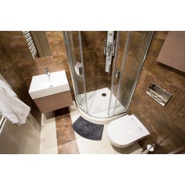 fluffy® Bath Mat for round Showers, made of Microfibre, with Non-Slip Bottom (Small Curve | Shower Radius 55 cm, Anthracite)