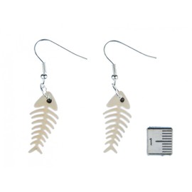Miniblings Herringbone Earrings Fish Skeleton Bones Sea Seafood White Handmade Fashion Jewellery I Earrings Silver Plated, Cotton