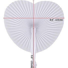 Bestage 100 Pieces Paper Fans,White Bulk Folding Foldable Hand Handheld Fans Wedding Decorations Heart Shaped Accordion Fans with Plastic Fan Handles for Wedding Birthday Guest Party Favors DIY