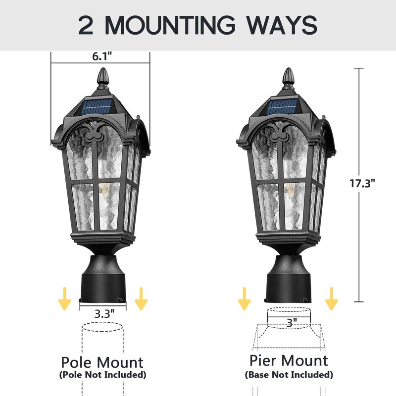 Emliviar 17.3 Inch Solar Lamp Post Light in Black Finish,