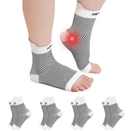PUTUO Neuropathy Socks for Men Women: Orthopaedic Compression Socks Plantar Fasciitis Socks Ankle Brace 4 Pairs, White