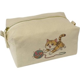 'Playful Cat' Canvas Wash Bag/Makeup Case (CS00041024)
