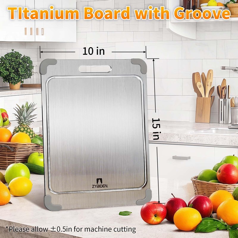 ZYBIDEAL 100% Pure Titanium Cutting Board with Grooves, Update Double