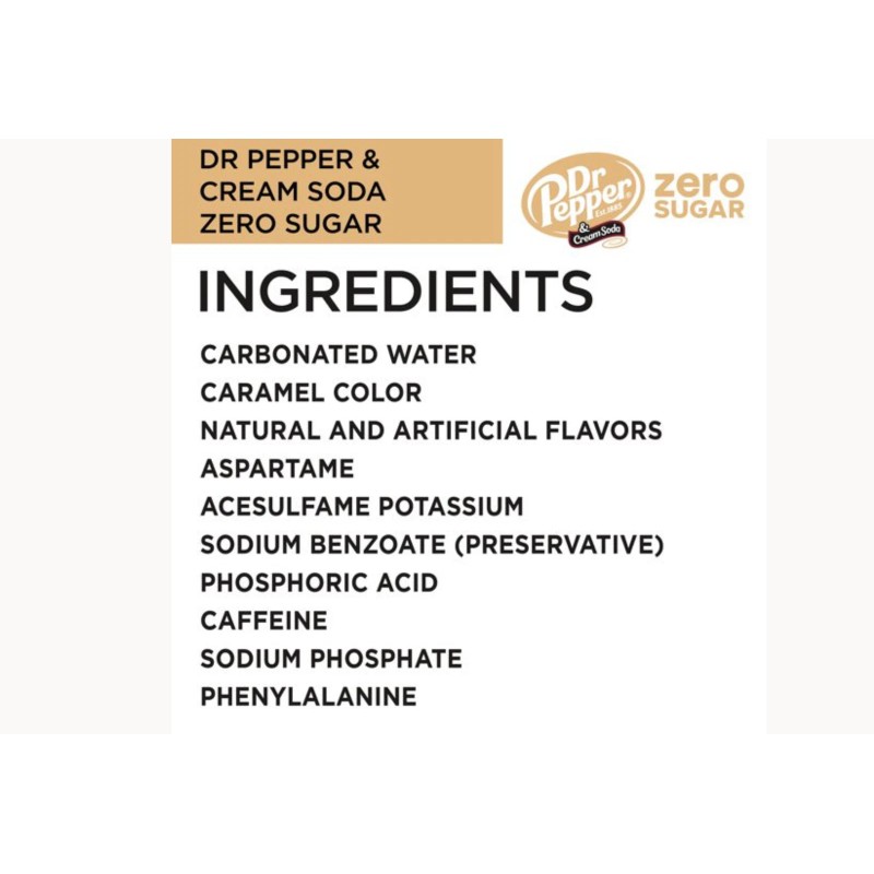 Dr Pepper Cream Zero Sugar Soda, 12oz Cans, 24 Pack