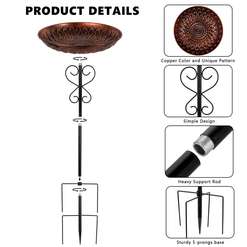 Metal Bird Baths for Outdoors, 38" H Birdbath with 11.4