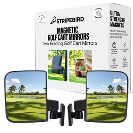 Stripebird - Magnetic Golf Cart Mirrors 2.0 (Black) - No Drilling - Ultra-Strength Magnet - 2 Folding Side Mirrors - EZ Go Accessory - Club Car Accessory - Golf Cart Accessory