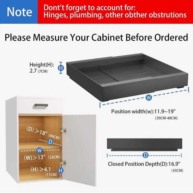 Merrylun Expandable Pull Out Cabinet Drawers Organizer Slide Shelves with