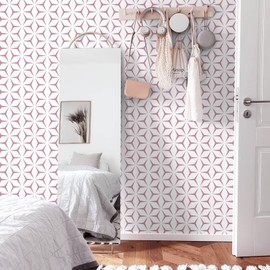 Heroad Wall Paper Peel and Stick Modern Pink Wallpaper Peel and Stick Boho Geometric Pink Contact Paper for Cabinets and Drawers Renter Friendly Self-Adhesive Removable Waterproof 17.7” x 118”