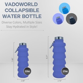 vadoworld Collapsible Water Bottles 17oz, Odorless BPA-Free Silicone, Leak-Proof Foldable Reusable Bottle - Perfect for Travel Sports Gym Hiking Camping Cycling - Purple