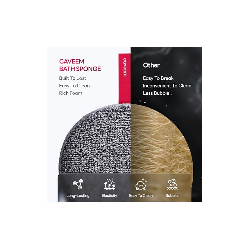 CAVEEM Esponja exfoliante corporal extra áspera para ducha, 2 unidades