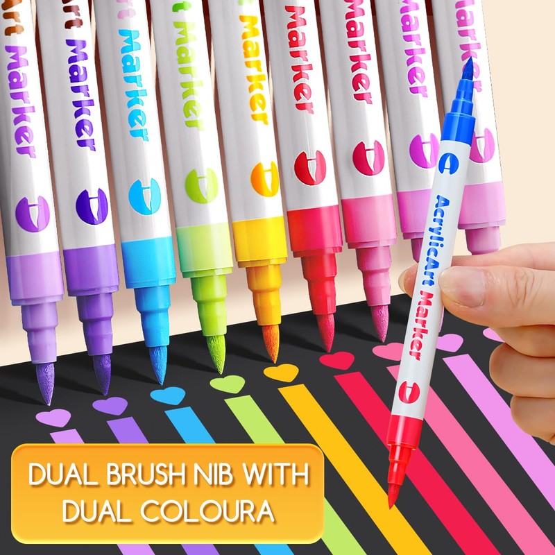 SKYGLORY Dual Colour Brush Tip Acrylic Marker Set, Art Marker