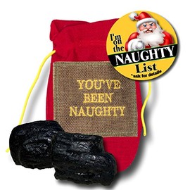 On the Naughty List Bag of Coal with On the Naughty List Button Pin Christmas Gag Gift Set (Red)