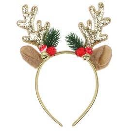 GEBETTER Reindeer Antlers Headband Christmas Accessory Elk Horns Headband Christmas Antlers Headpiece Deer Antlers for Adults Children for Christmas Costume Party Carnival Fancy Dress (Gold)