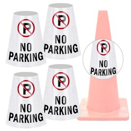 4 Pack “No Parking” Message Collars Cone Sleeve, Bright Reflective 360° High Visible Cone Topper, Parking Signs for Traffic Safety with Handicapped Symbol, Suit for Outdoor Road Driveway