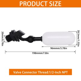 ZHMEINA 1/2 Inch Float Ball Valve, Plastic Mini Water Float Valve with Adjustable Arm for Automatic Water Level Control to Waters Tank, Pool, Ponds, Livestock Trough, Aquariums, Aquaculture, 2PCS