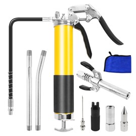 Haojili Grease Gun with Quick Release Coupler and Towel 8000 PSI Heavy Duty Pistol Grip Grease Guns Set 14oz Load Capacity Hand Operation for Easy Greasing.