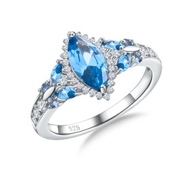 DAYBYDAY Marquise Blue Topaz Ring 925 Sterling Silver December Birthstone Rings Womens Butterfly Ring Size 8 Promise Rings for Her with Blue Stone