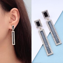 Aneneiceera Fashion Rhinestone Earrings Square Black Hanging Square Dangle Gold Earrings Statement Crystal Rectangle Geometric Sparkling Earrings for Women, Crystal