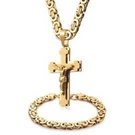 WESTMIAJW 8mm Men Stainless Steel Gold Jesus Cross Pendant Chain Necklace Bracelet Sets Jewelry 75cm