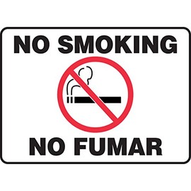 Accuform SBMSMK427MXV Spanish-Bilingual Adhesive Dura-Vinyl Sign, Legend "NO Smoking/NO FUMAR", 7" Length x 10" Width x 0.006" Thickness, Red/Black on White