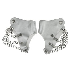 Women Punk Rock Fingerless Gloves Night Club Show 3 Metal Chains Buckle Gloves