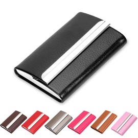Waylipun Business Card Holder, Professional PU Leather & Stainless Steel Business Name Card Case, Keep Business Cards in Immaculate Condition, Slim Metal Pocket Card Holder for Men & Women(Black)