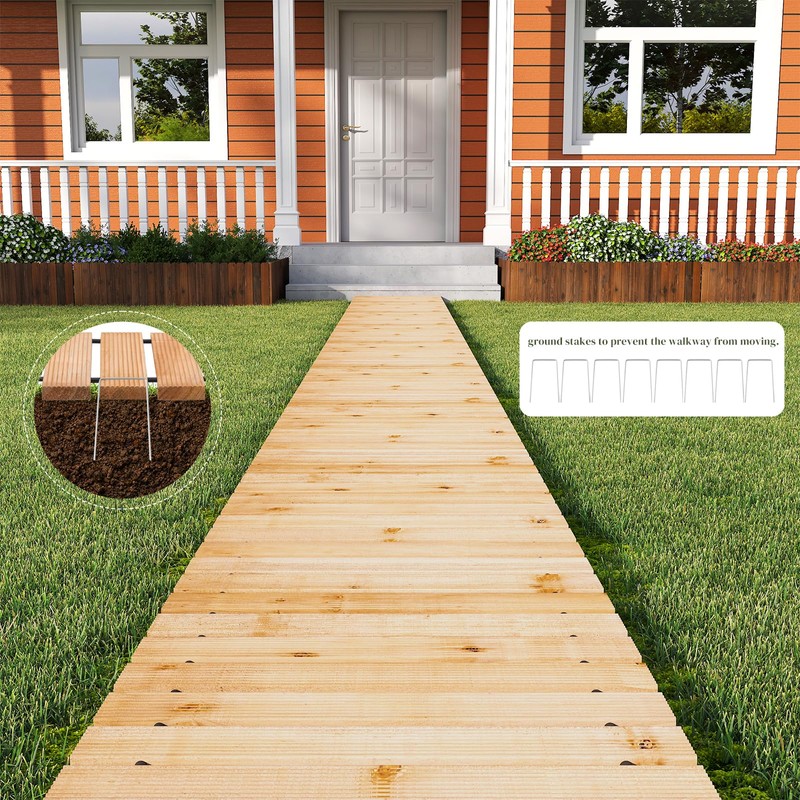 8FT Wooden Garden Pathway,Non-Slip Straight Garden Walkway,Garden Paver