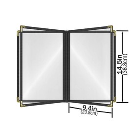 Goodsmart Restaurant Menu Covers – 25 Pack Black 8-View Booklet 8.5" x 14", Side-Loading Vinyl & Plastic Menu Holders, Clear Menu Sleeves, Leather-Style Café Covers with Gold Corners