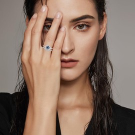 Evil Eye Ring for Women 925 Sterling Silver Eyeball Ring Turkish Evil Eye Rings Ojo Amulet Greek Spiritual Jewelry Christmas Gift Mother's Day Gift Valentine's Day Gift
