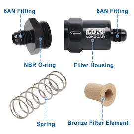 LokoCar 6AN Billet Inline Fuel Filter Adapter Fitting 30 Micron Aluminum Black