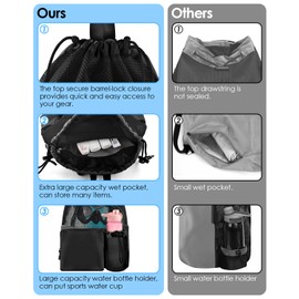 BROTOU Mesh Drawstring Backpack with Wet Pocket Multi Functional Swim Bags for Sports Gym Yoga Swimming