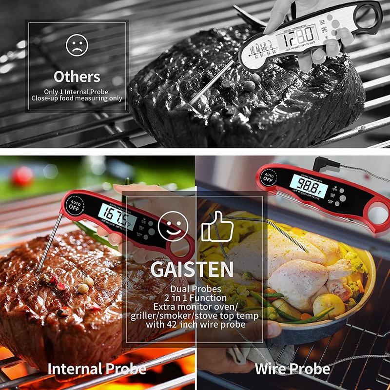 Meat Thermometer Digital 2 Probes with Alarm Function Backlight for