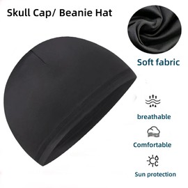 JUSDIQIR Soft Cotton Skull Caps for Men and Women, Sweat Wicking Skull Caps, Beanie Hats Helmet Liner for Riding Running Black