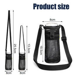 DHWEKU 1 x Water Bottle Holder with Adjustable Shoulder Strap - Portable Water Bottle Bag for Sports, Hiking, Travel, Camping - Mesh Case for Bottles - Black, black