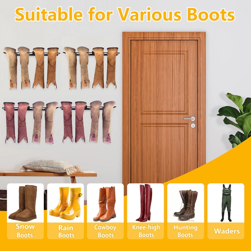 Boot Rack, 4 Pair Wader Hangers Wall Mount Shoe Rack