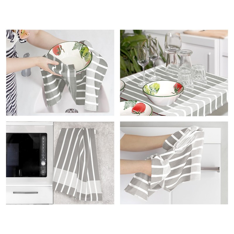 Lashuma Tea Towels, Grey / White, Set of 3 Hand