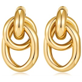 IKOPFLN Knot Earrings 14K Gold Chunky Hoop Earrings Statement Jewelry Elegant Knot Design Stud Earrings for Women, AB