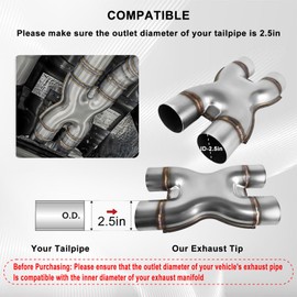 Mupera Universal 2.5 Inch Inlet Exhaust X Pipe, 2.5" Outlet, 12" Long Stainless Steel Exhaust X Pipe, Dual 2.5 Inch Weld-On Crossover X Pipe for Car Truck