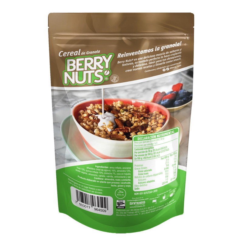 Berry Nuts® Granola Vegana Sin Gluten, Quinoa, Almendra y Nuez,