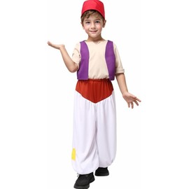 Coskawa Halloween Cosplay, Children, Boys, Aladdin, Costume, Kids, Arabian Night, Jasmine, Prince, Costume, Magic Lamp Included (M)