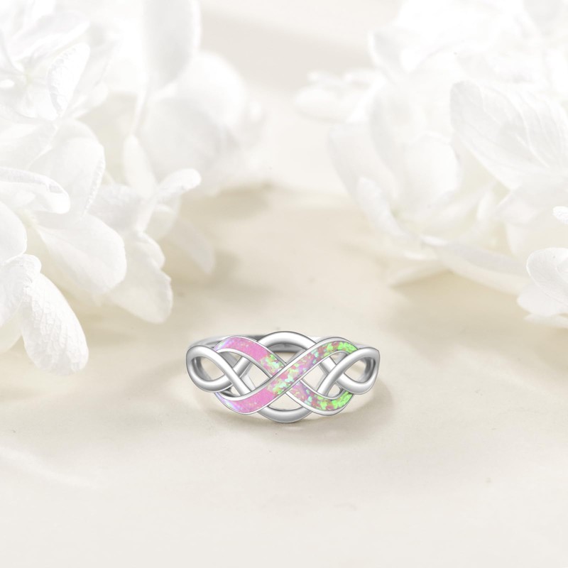 KNTTZZI Irish Celtic Knot Created Opal Eternity Band Ring for