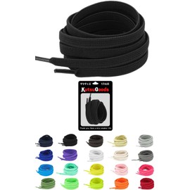 KutsuGoods (Easy to Put on and Take Off) Elastic Shoelaces, Elastic Flat Laces, Easy Shoe Laces, 39.4, 55.1, 55.3 inches (100, 120, 140, 160 cm), High Cut, Children's, White, Black Sneakers, Black