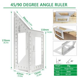AIMALL 6.7-Inch Aluminium Alloy Angle Ruler, Multi-Purpose 45°/90° Combination Square, Durable Woodworking Stainless Steel Marking Ruler