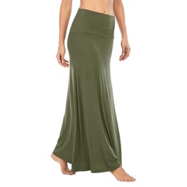 Durio Skirt Maxi Skirt Long Women's Skirt Soft Women's Skirt Casual Skirt with High Waist Skirt Elastic, Army Green