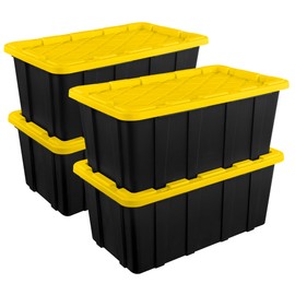 Sterilite 4-Pack Industrial Tote, Plastic Storage Container Bins with Lids, 38 Gallon - Heavy-Duty Organizing Containers for Closet, Bathroom, and Office