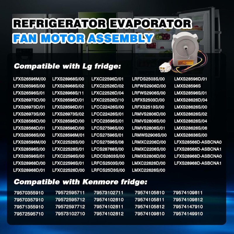 Replace EAU65058305 Refrigerator Evaporator Fan Motor Assembly Compatible with LG
