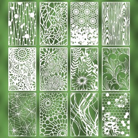 12Pcs Stencils for Painting on Walls Wood, DIY Crafts Reusable Flower Wood Grains Templates Spider Web Airbrush Stencil, Spray Paint Stencils Kit on Canvas Wall Door Fence Floor Furniture (11x7 Inch)